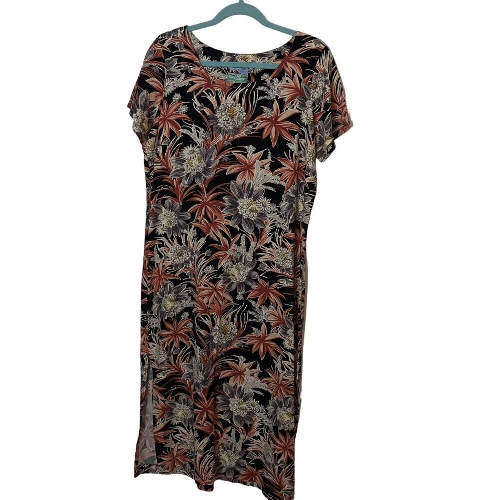 Reyn Spooner Vintage Womens Maxi Dress Size Medium Floral Black Gray Pink